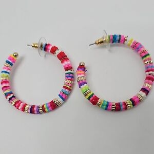 Express‎ Rainbow Candy Colored Hoop Earrings Vibrant Fun Party